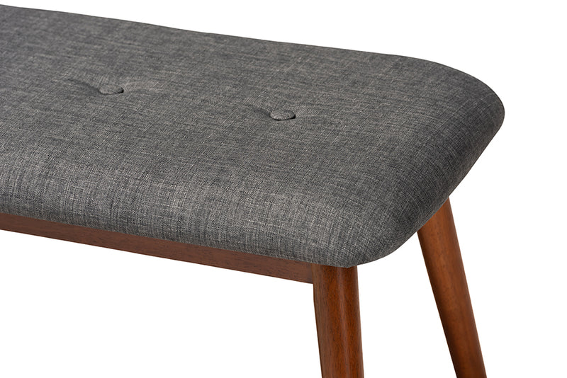 Baxton Studio Flora II Mid-Century Modern Dark Grey Fabric Upholstered Medium Oak Finished Wood Dining Bench