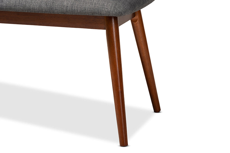Baxton Studio Flora II Mid-Century Modern Dark Grey Fabric Upholstered Medium Oak Finished Wood Dining Bench