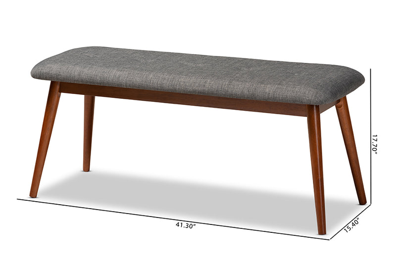Baxton Studio Flora II Mid-Century Modern Dark Grey Fabric Upholstered Medium Oak Finished Wood Dining Bench