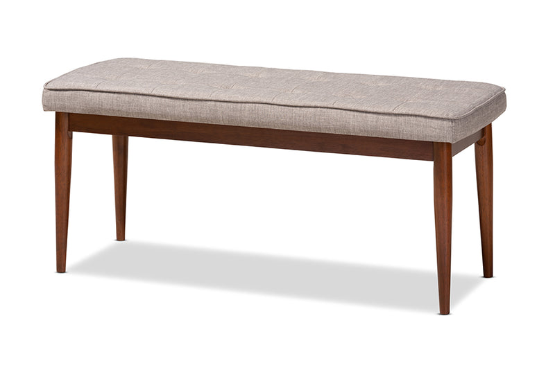 Baxton Studio Itami Mid-Century Modern Light Grey Fabric Upholstered Medium Oak Finished Wood Dining Bench