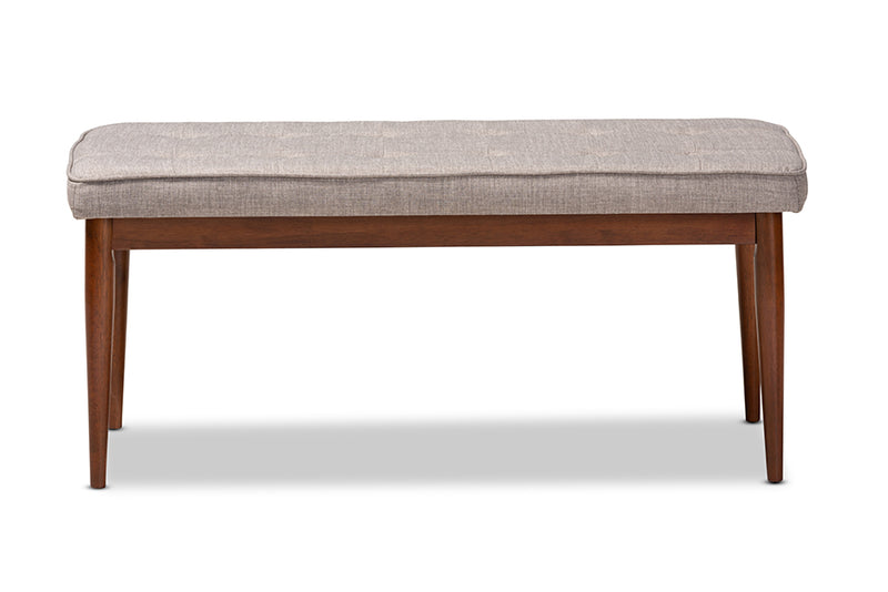 Baxton Studio Itami Mid-Century Modern Light Grey Fabric Upholstered Medium Oak Finished Wood Dining Bench