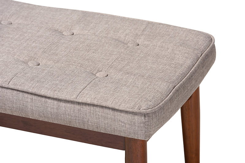Baxton Studio Itami Mid-Century Modern Light Grey Fabric Upholstered Medium Oak Finished Wood Dining Bench