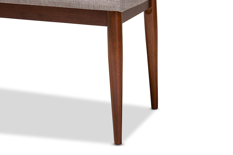 Baxton Studio Itami Mid-Century Modern Light Grey Fabric Upholstered Medium Oak Finished Wood Dining Bench