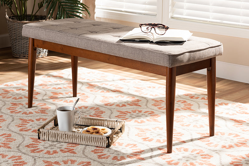 Baxton Studio Itami Mid-Century Modern Light Grey Fabric Upholstered Medium Oak Finished Wood Dining Bench