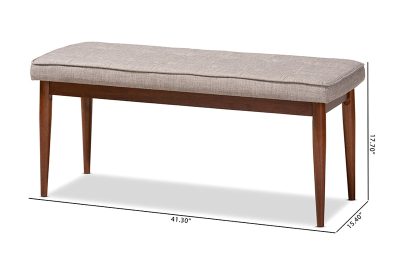 Baxton Studio Itami Mid-Century Modern Light Grey Fabric Upholstered Medium Oak Finished Wood Dining Bench