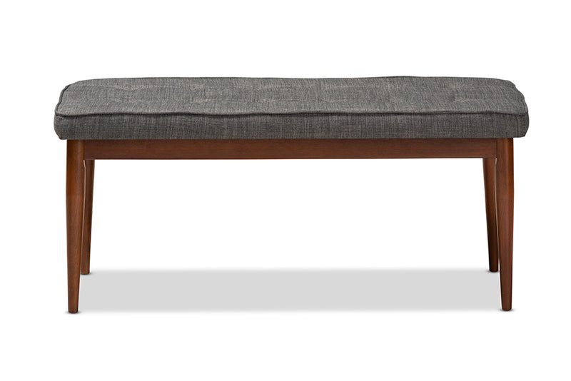 Baxton Studio Itami Mid-Century Modern Dark Grey Fabric Upholstered Medium Oak Finished Wood Dining Bench