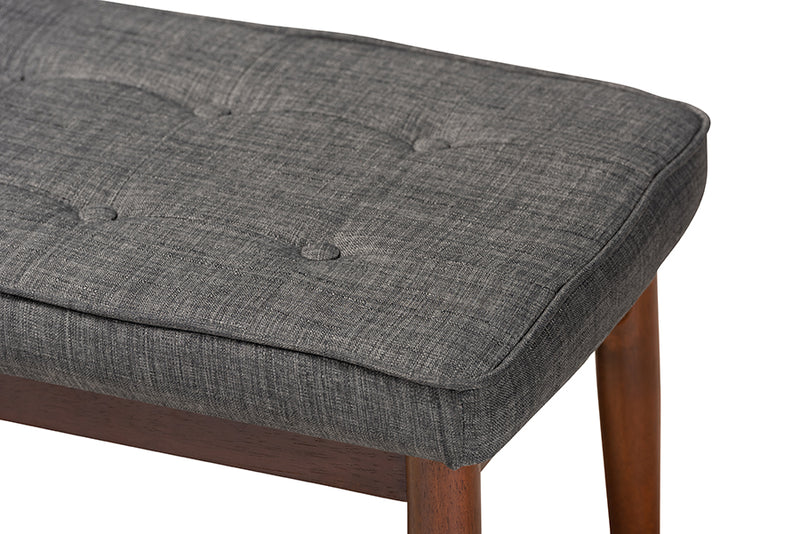 Baxton Studio Itami Mid-Century Modern Dark Grey Fabric Upholstered Medium Oak Finished Wood Dining Bench