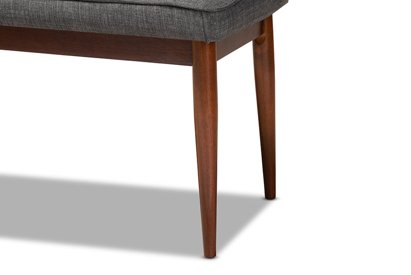 Baxton Studio Itami Mid-Century Modern Dark Grey Fabric Upholstered Medium Oak Finished Wood Dining Bench