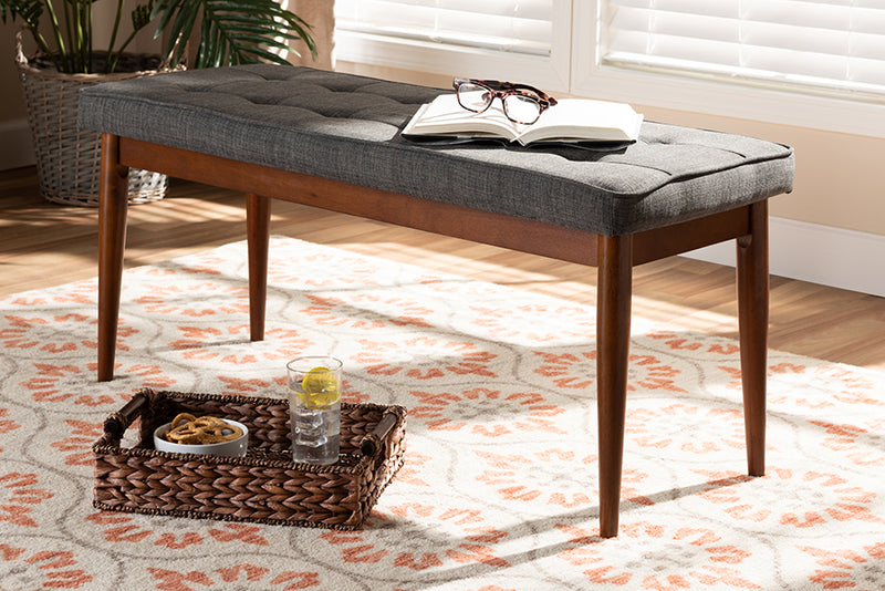 Baxton Studio Itami Mid-Century Modern Dark Grey Fabric Upholstered Medium Oak Finished Wood Dining Bench