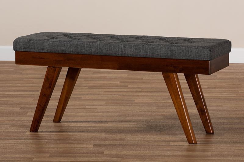 Baxton Studio Alona Mid-Century Modern Medium Grey Fabric Upholstered Wood Dining Bench