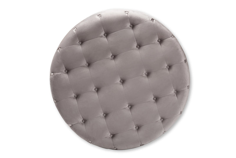 Baxton Studio Cardiff Transitional Grey Velvet Fabric Upholstered Button Tufted Cocktail Ottoman