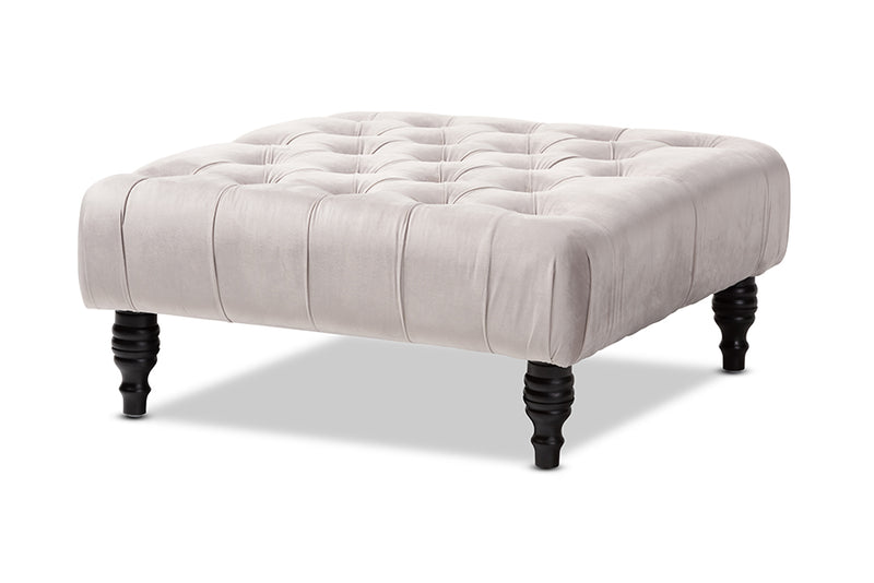 Baxton Studio Keswick Transitional Grey Velvet Fabric Upholstered Button Tufted Cocktail Ottoman
