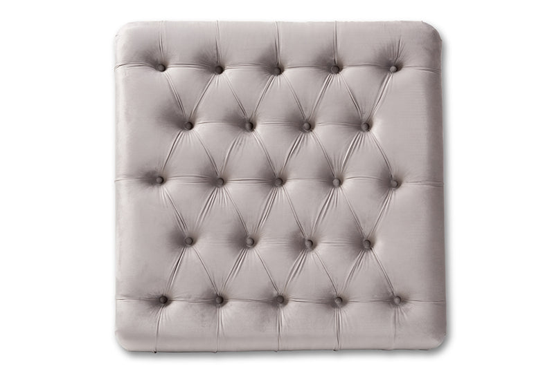 Baxton Studio Keswick Transitional Grey Velvet Fabric Upholstered Button Tufted Cocktail Ottoman