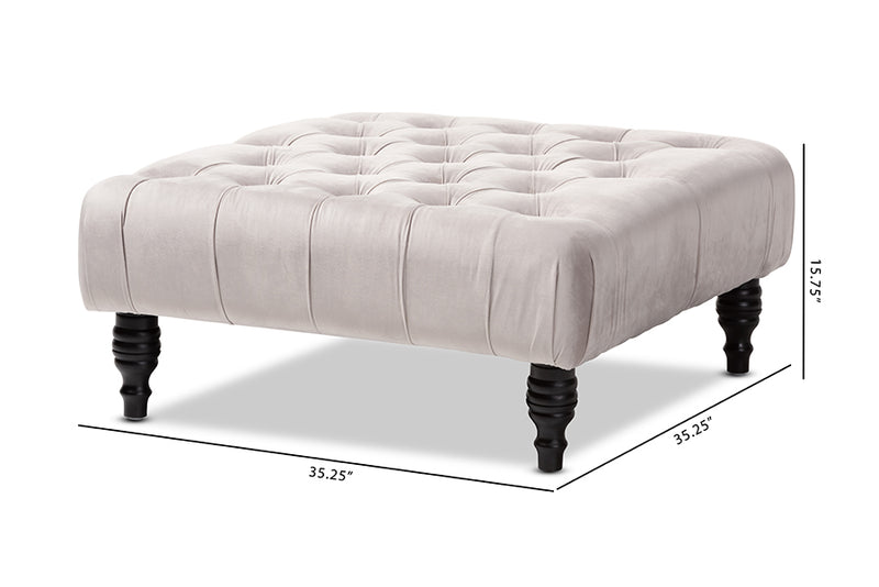 Baxton Studio Keswick Transitional Grey Velvet Fabric Upholstered Button Tufted Cocktail Ottoman