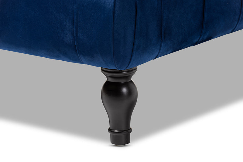 Baxton Studio Keswick Transitional Blue Velvet Fabric Upholstered Button Tufted Cocktail Ottoman