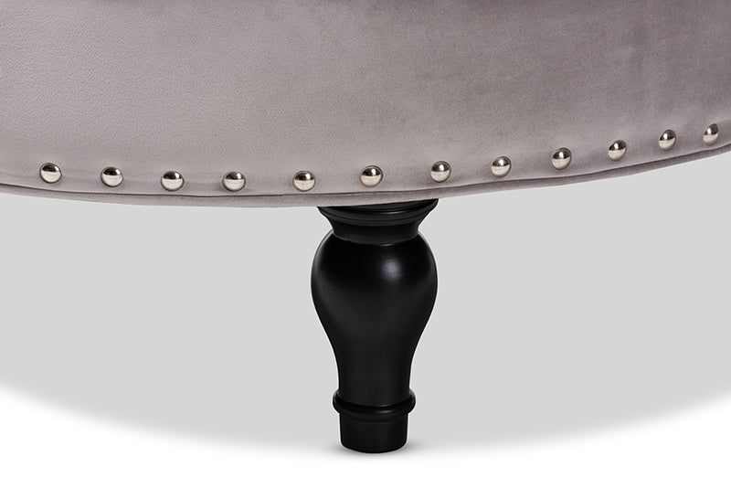 Baxton Studio Palfrey Transitional Grey Velvet Fabric Upholstered Button Tufted Cocktail Ottoman