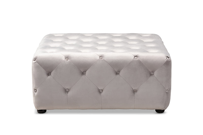 Baxton Studio Calvetti Modern and Contemporary Slate Gray Velvet Fabric Upholstered Button-Tufted Cocktail Ottoman