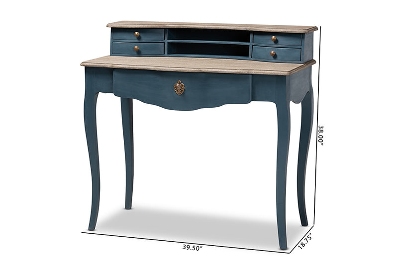 Baxton Studio Celestine French Provincial Blue Spruce Finished Wood Accent Writing Desk