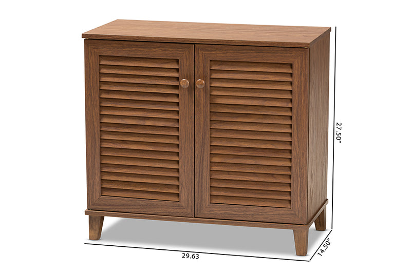 Baxton Studio Coolidge Modern and Contemporary Walnut Finished 4-Shelf Wood Shoe Storage Cabinet