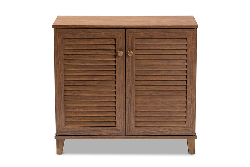 Baxton Studio Coolidge Modern and Contemporary Walnut Finished 4-Shelf Wood Shoe Storage Cabinet