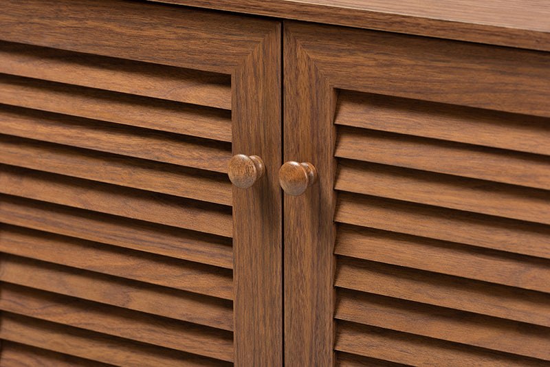 Baxton Studio Coolidge Modern and Contemporary Walnut Finished 4-Shelf Wood Shoe Storage Cabinet