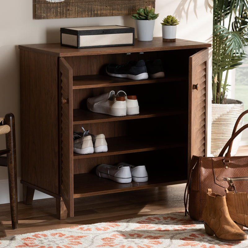 Baxton Studio Coolidge Modern and Contemporary Walnut Finished 4-Shelf Wood Shoe Storage Cabinet