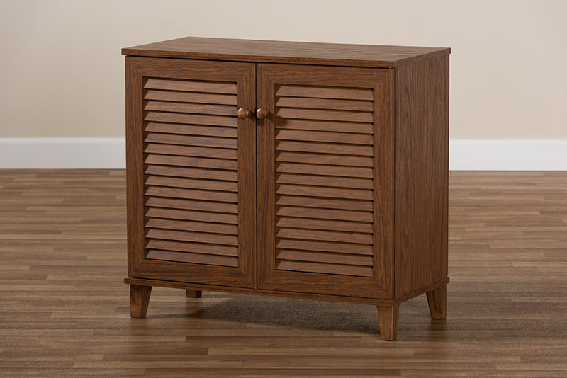 Baxton Studio Coolidge Modern and Contemporary Walnut Finished 4-Shelf Wood Shoe Storage Cabinet