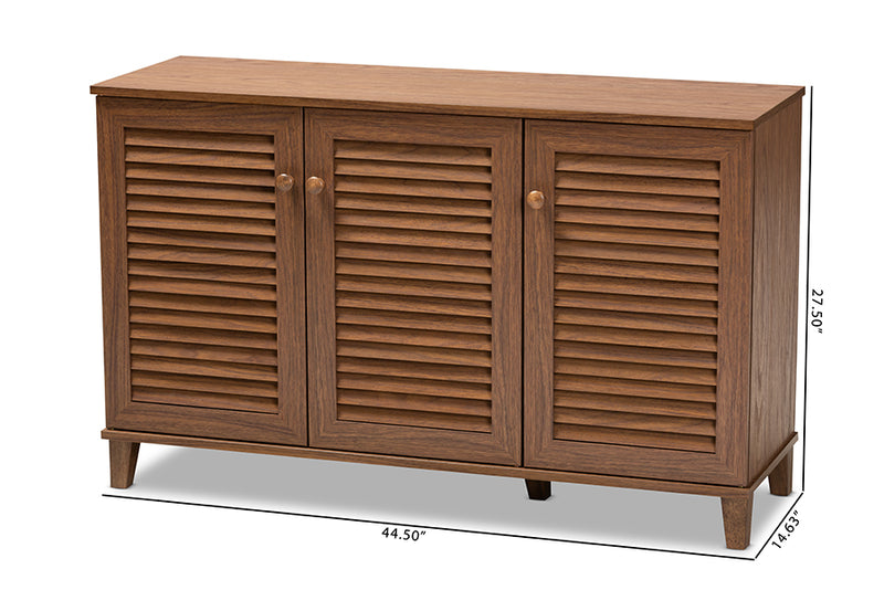 Baxton Studio Coolidge Modern and Contemporary Walnut Finished 8-Shelf Wood Shoe Storage Cabinet
