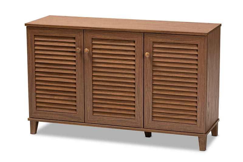 Baxton Studio Coolidge Modern and Contemporary Walnut Finished 8-Shelf Wood Shoe Storage Cabinet