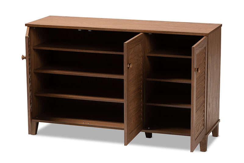 Baxton Studio Coolidge Modern and Contemporary Walnut Finished 8-Shelf Wood Shoe Storage Cabinet