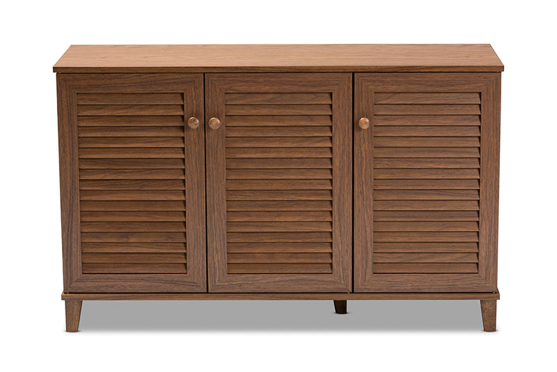 Baxton Studio Coolidge Modern and Contemporary Walnut Finished 8-Shelf Wood Shoe Storage Cabinet