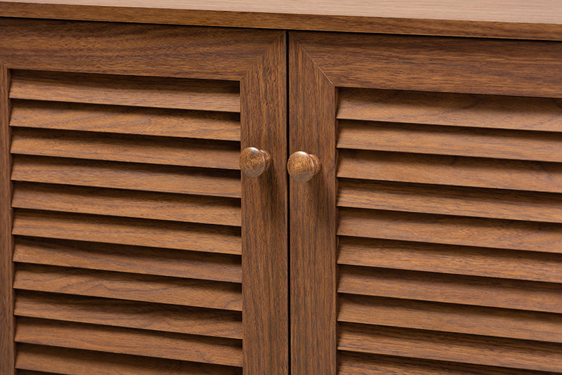 Baxton Studio Coolidge Modern and Contemporary Walnut Finished 8-Shelf Wood Shoe Storage Cabinet