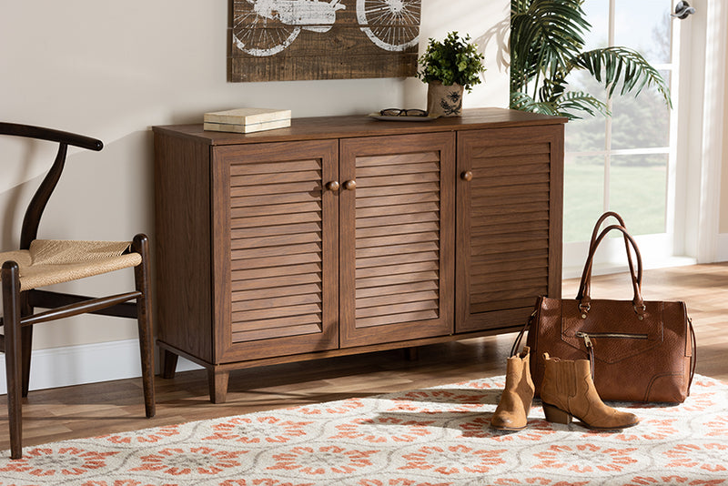 Baxton Studio Coolidge Modern and Contemporary Walnut Finished 8-Shelf Wood Shoe Storage Cabinet
