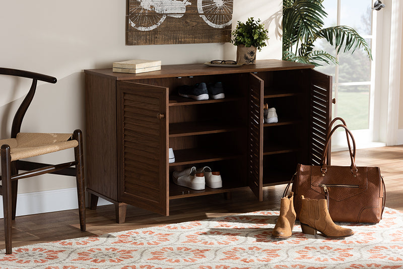 Baxton Studio Coolidge Modern and Contemporary Walnut Finished 8-Shelf Wood Shoe Storage Cabinet