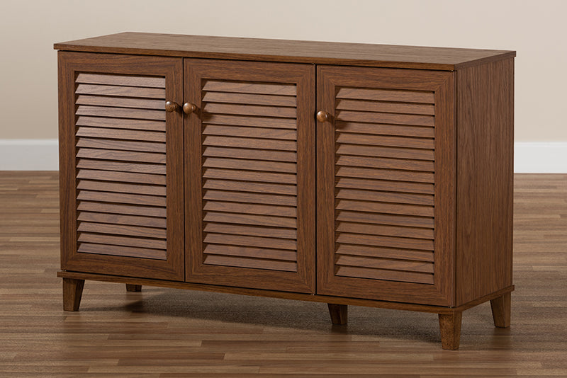Baxton Studio Coolidge Modern and Contemporary Walnut Finished 8-Shelf Wood Shoe Storage Cabinet