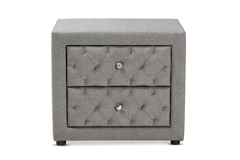 Baxton Studio Lepine Modern and Contemporary Gray Fabric Upholstered 2-Drawer Wood Nightstand