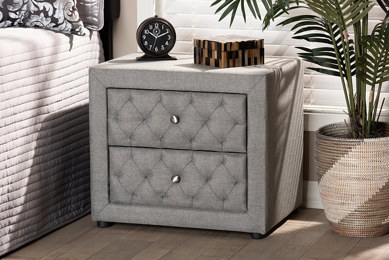 Baxton Studio Lepine Modern and Contemporary Gray Fabric Upholstered 2-Drawer Wood Nightstand