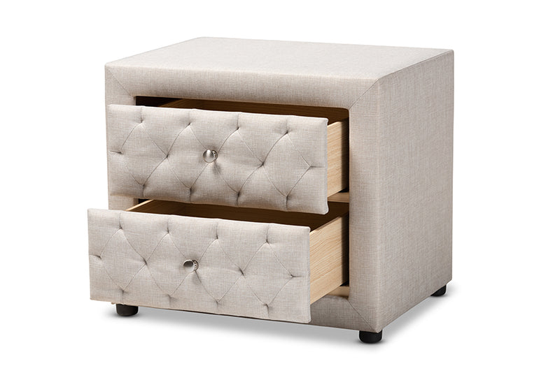 Baxton Studio Lepine Modern and Contemporary Light Beige Fabric Upholstered 2-Drawer Wood Nightstand