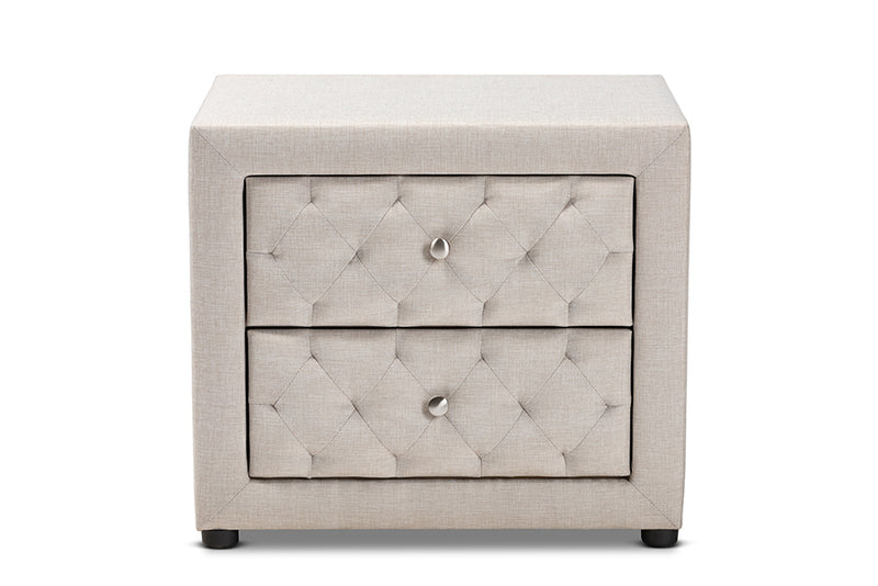 Baxton Studio Lepine Modern and Contemporary Light Beige Fabric Upholstered 2-Drawer Wood Nightstand