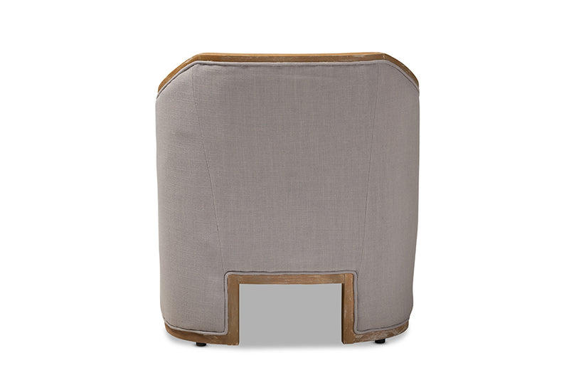 Baxton Studio Terina French Country Industrial Grey-Beige Fabric Upholstered Whitewashed Oak Wood Armchair with Metal Accents