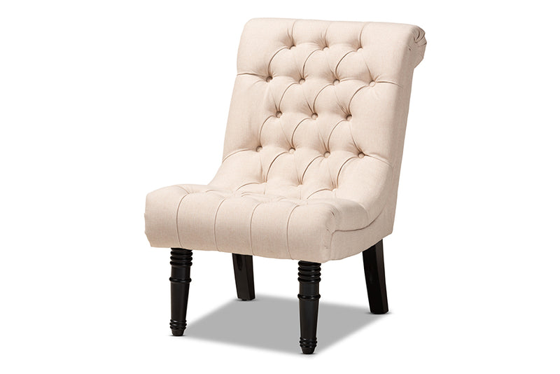 Baxton Studio Barthe Classic and Traditional Beige Fabric Upholstered Accent Chair with Rolled Back