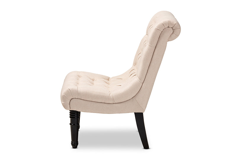 Baxton Studio Barthe Classic and Traditional Beige Fabric Upholstered Accent Chair with Rolled Back