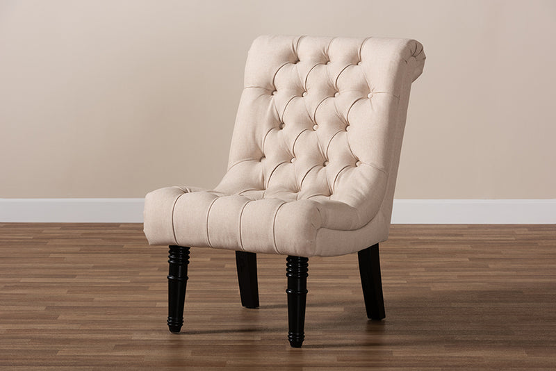Baxton Studio Barthe Classic and Traditional Beige Fabric Upholstered Accent Chair with Rolled Back
