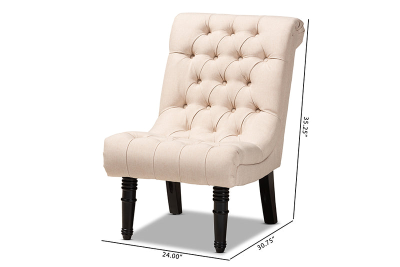 Baxton Studio Barthe Classic and Traditional Beige Fabric Upholstered Accent Chair with Rolled Back