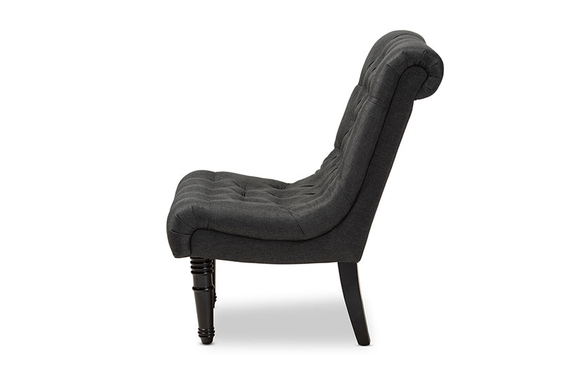 Baxton Studio Barthe Classic and Traditional Gray Fabric Upholstered Accent Chair with Rolled Back