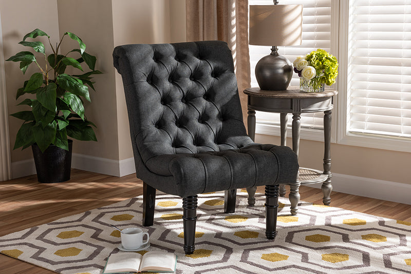 Baxton Studio Barthe Classic and Traditional Gray Fabric Upholstered Accent Chair with Rolled Back