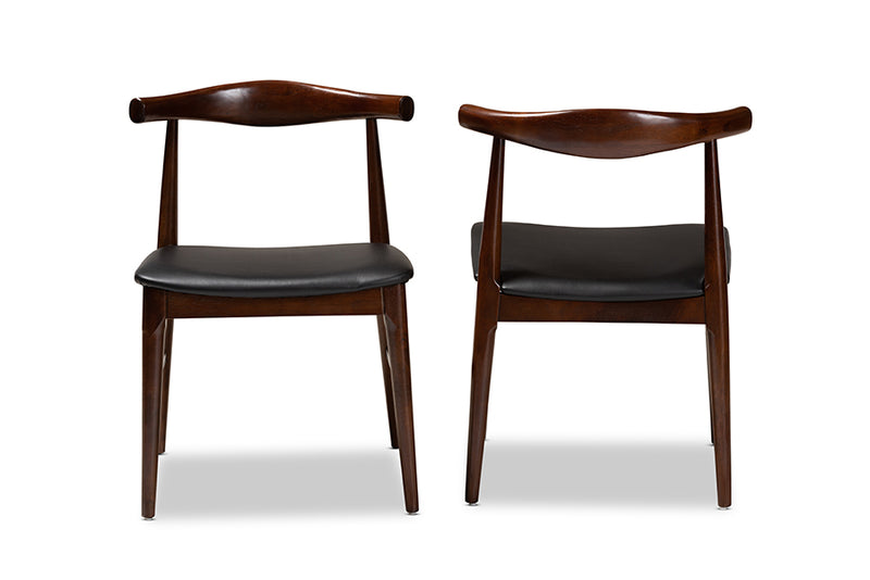 Baxton Studio Eira Mid-Century Modern Black Faux Leather Upholstered Walnut Finished Wood Dining Chair Set of 2