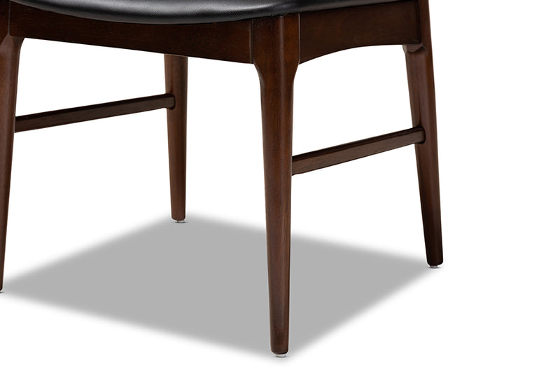 Baxton Studio Eira Mid-Century Modern Black Faux Leather Upholstered Walnut Finished Wood Dining Chair Set of 2