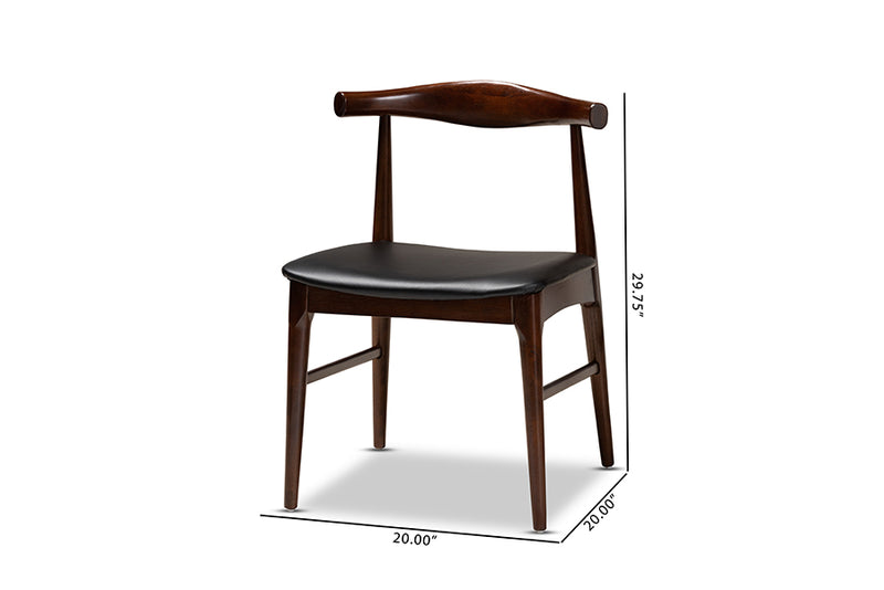 Baxton Studio Eira Mid-Century Modern Black Faux Leather Upholstered Walnut Finished Wood Dining Chair Set of 2