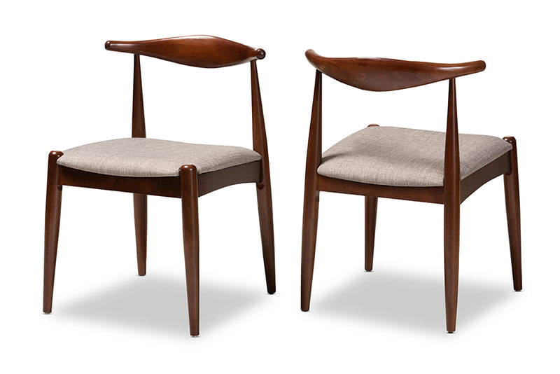 Baxton Studio Aeron Mid-Century Modern Light Gray Fabric Upholstered Walnut Finished Wood Dining Chair Set of 2